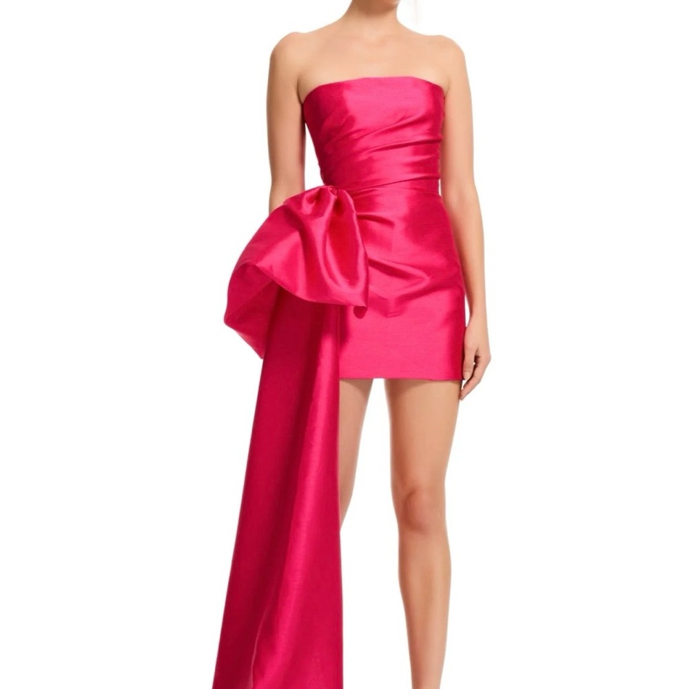 KYHA Strapless Satin Mini Dress with Dramatic Side Bow
